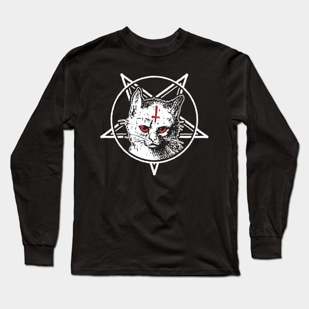 Dark Goth Satanic Cat Long Sleeve T-Shirt by Huhnerdieb Apparel